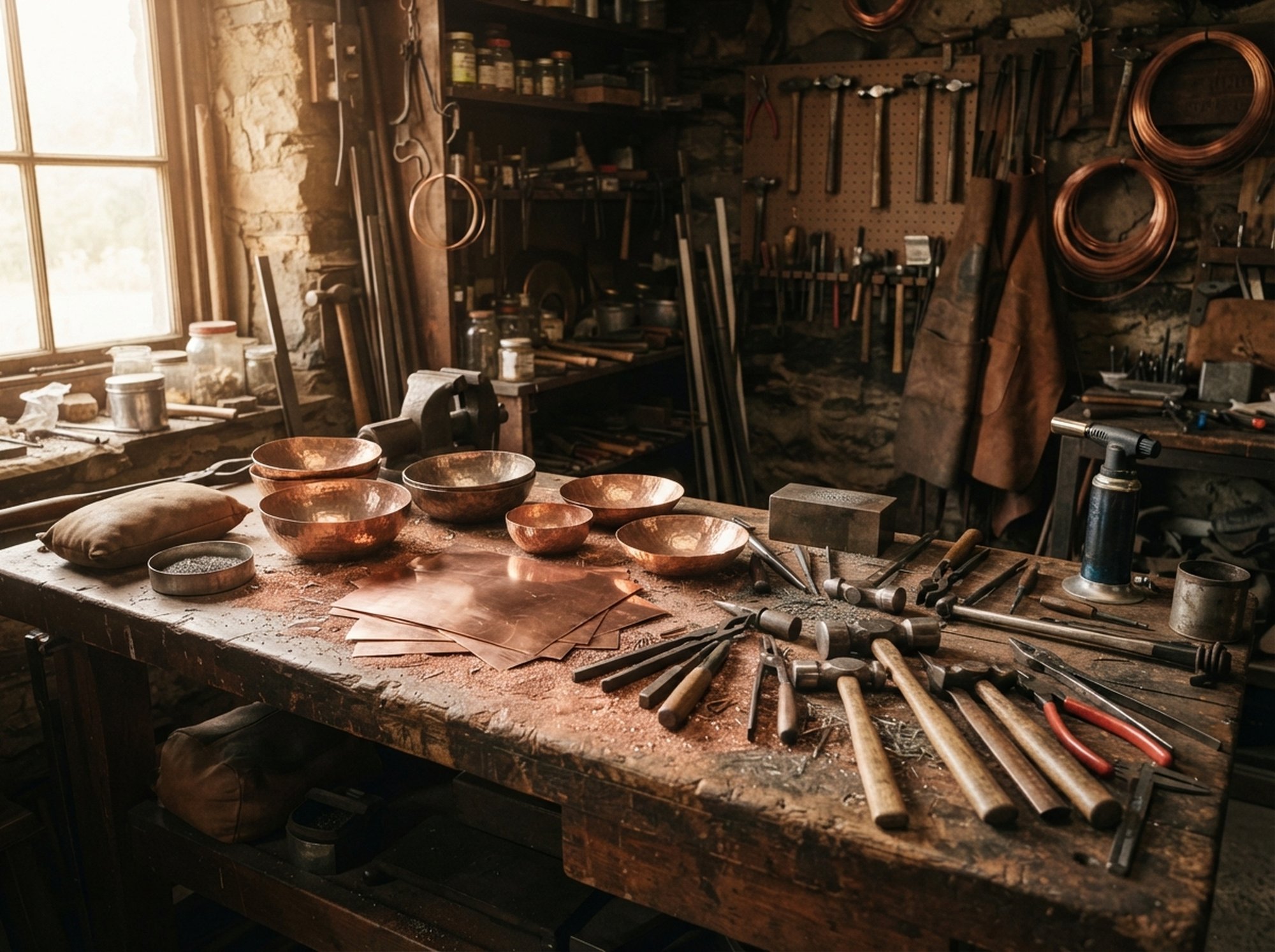 Laboratorio di cucina con attrezzi artigianali